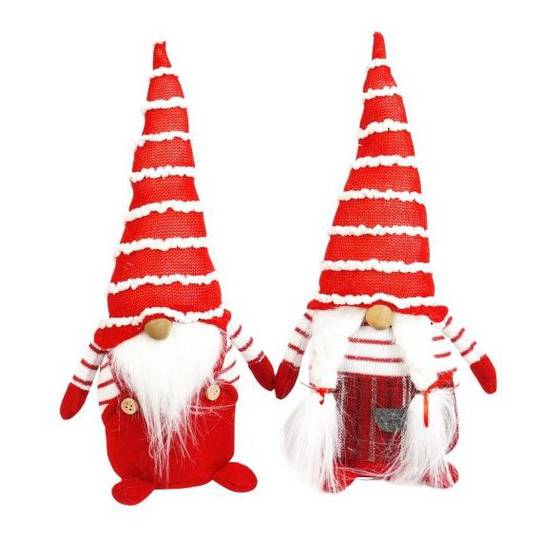 Plush Santa with Stripe Hat and Shirt, Pair
